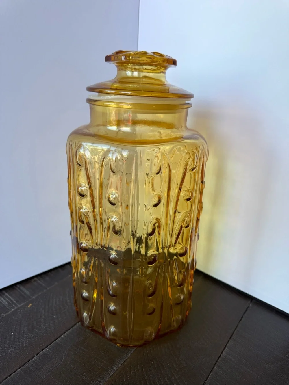 Vintage Amber Glass Jar, Amber Decorative Canister with Lid, cookie jar